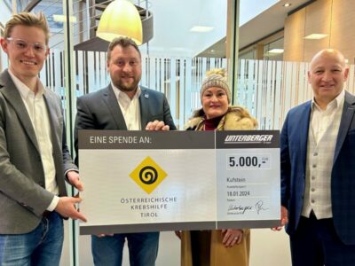 Neujahrsspende: Unterberger Gruppe unterstützt Krebshilfe Tirol mit 5000 Euro