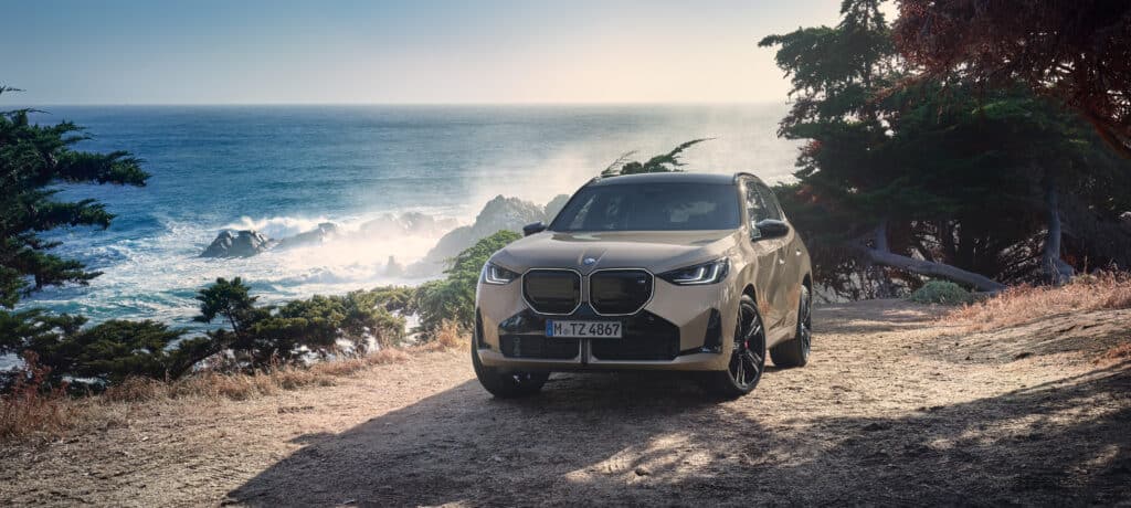 BMW X3 in beige an einer Küste