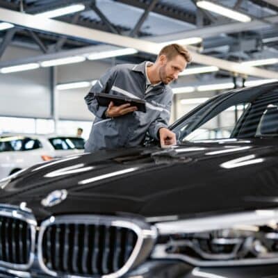 BMW-Mechaniker-kontrolliert-schwarzen-BMW